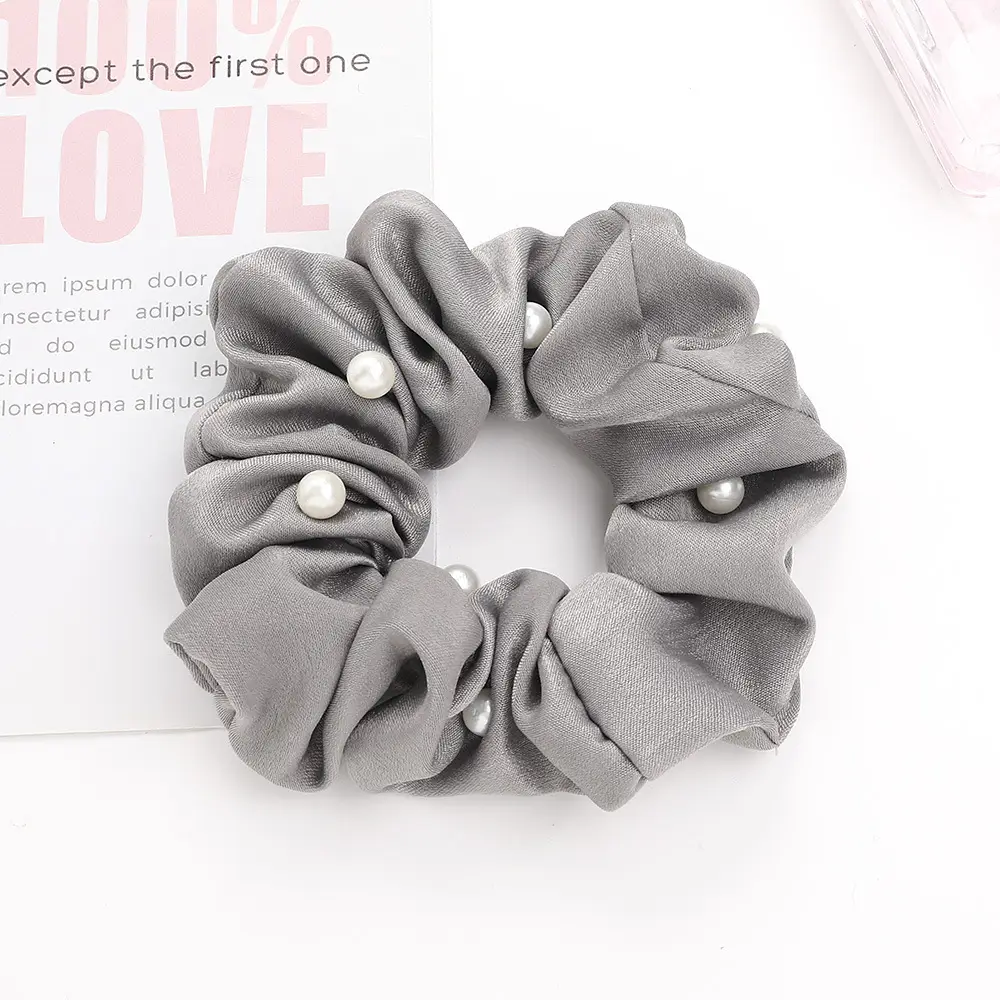 Green Pearl Hair Scrunchie with Ponytail - Image 3