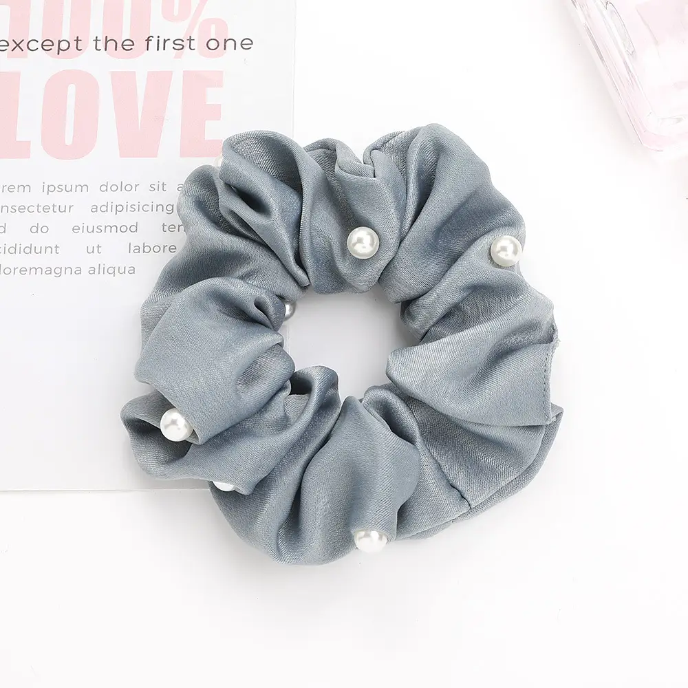 Green Pearl Hair Scrunchie with Ponytail - Image 6