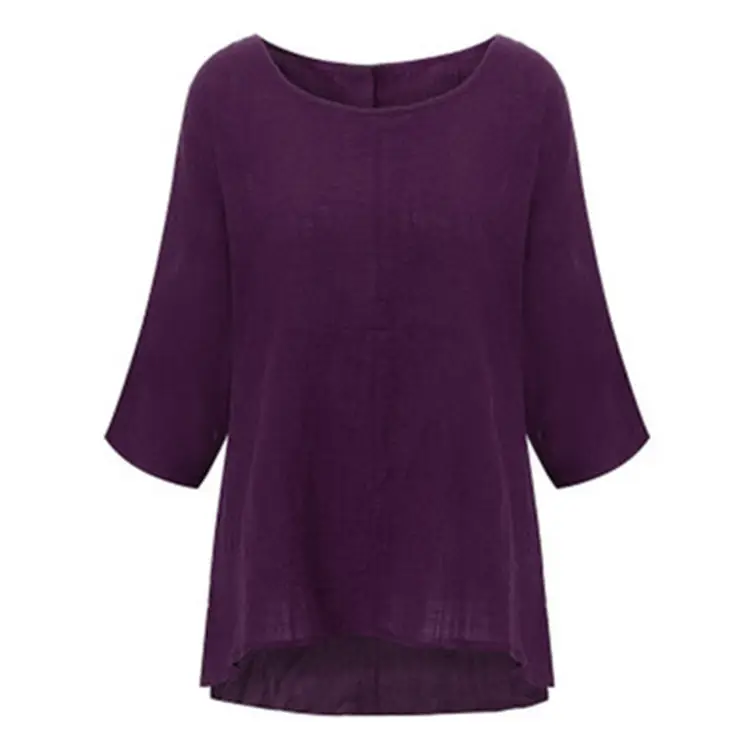 Women Black Bat Sleeve T-Shirt Large Cotton Linen - Image 17