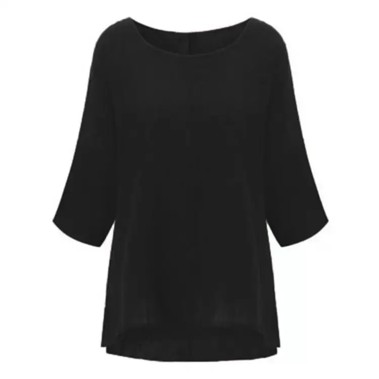 Women Black Bat Sleeve T-Shirt Large Cotton Linen - Image 9