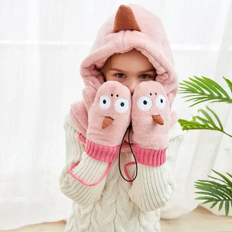 Red Fox Hooded Gloves for Kids 2-12 Years Thick Velvet Warm - Image 8