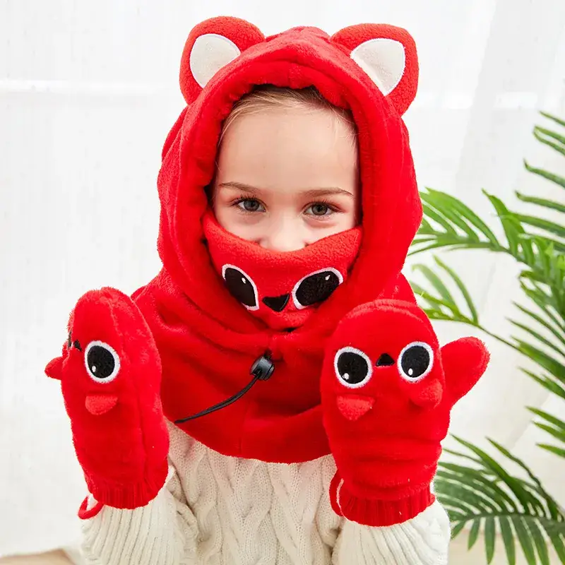 Red Fox Hooded Gloves for Kids 2-12 Years Thick Velvet Warm - Image 9