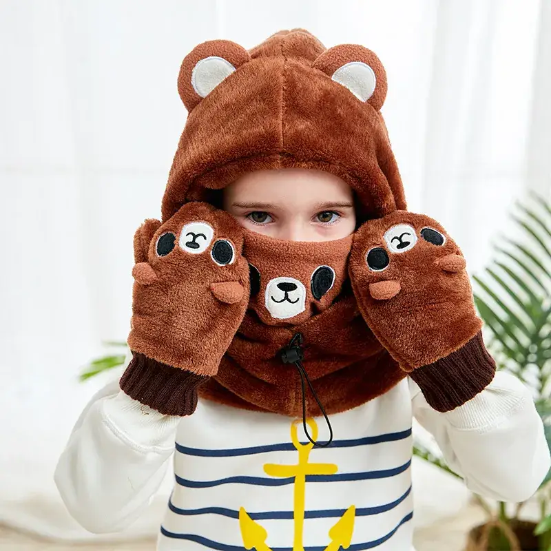 Red Fox Hooded Gloves for Kids 2-12 Years Thick Velvet Warm - Image 10