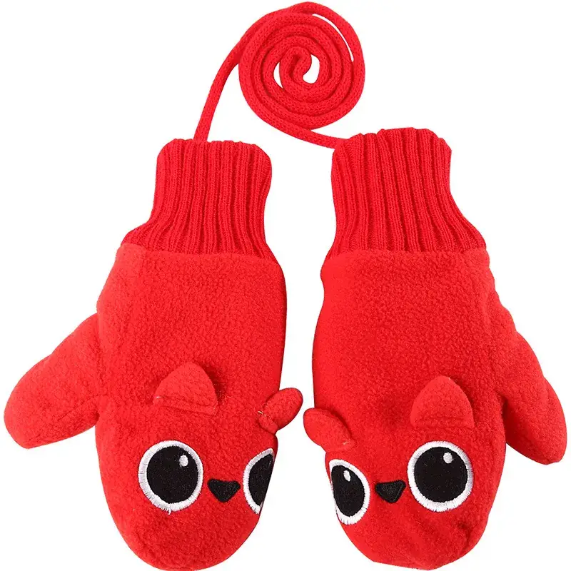 Red Fox Hooded Gloves for Kids 2-12 Years Thick Velvet Warm - Image 3