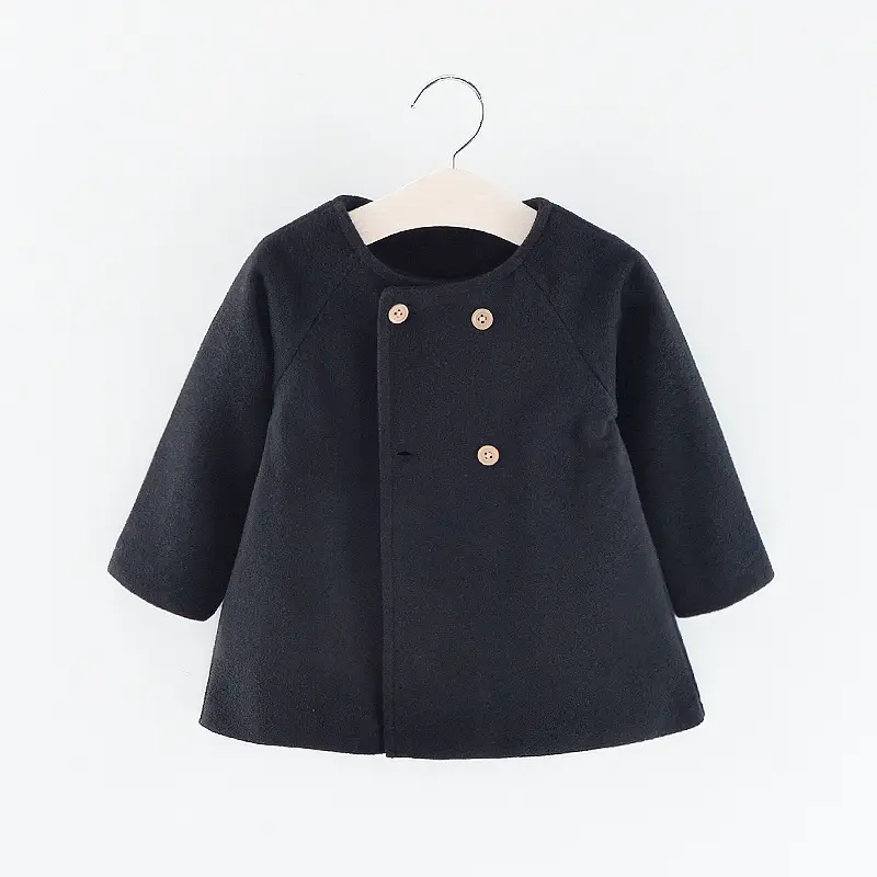 Red Woolen Round Neck Coat for Girls, 3/4 Sleeve, Button Front - Image 8
