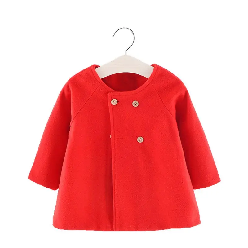 Red Woolen Round Neck Coat for Girls, 3/4 Sleeve, Button Front - Image 10