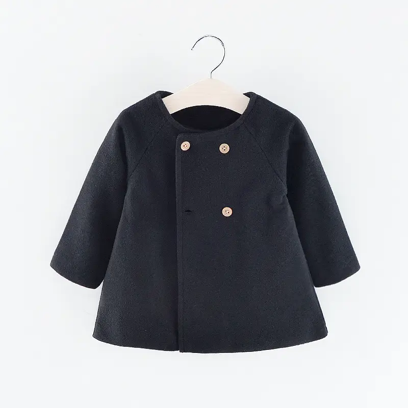 Red Woolen Round Neck Coat for Girls, 3/4 Sleeve, Button Front - Image 4