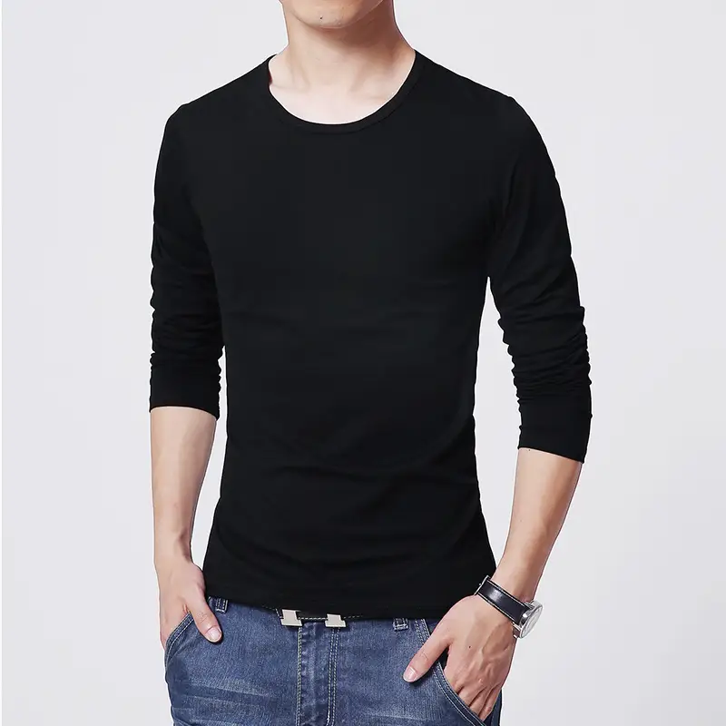 18W Men's Slim Fit Long Sleeve T-Shirt Solid Color - Image 4