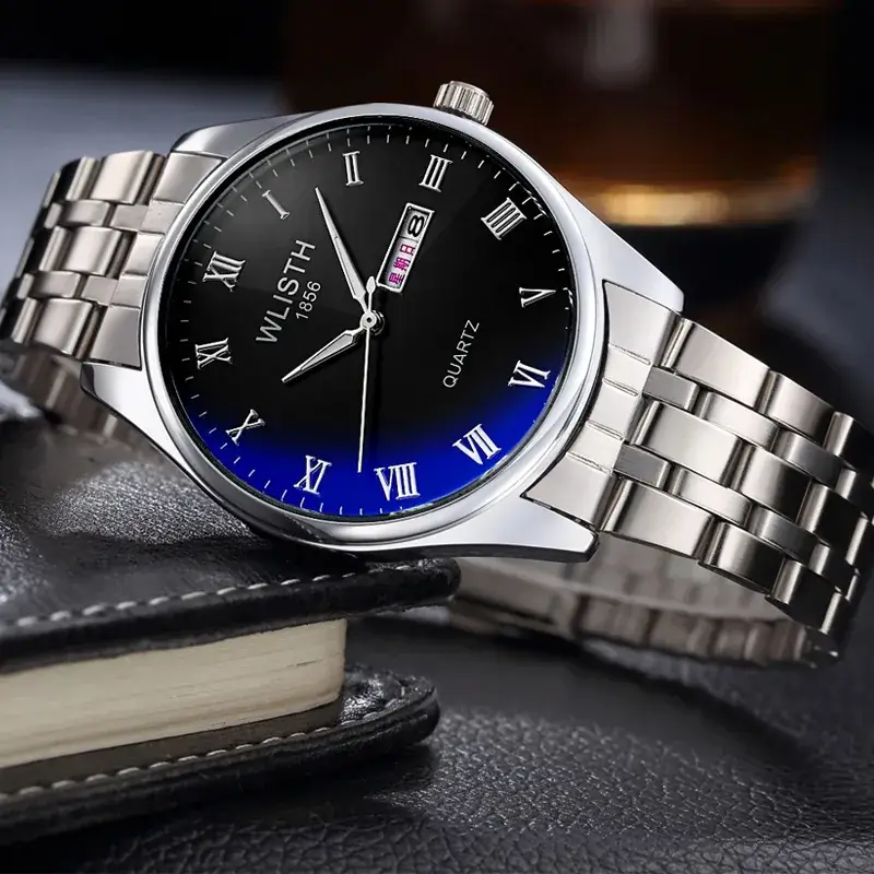 Wally Couple Watch Blue Digital Display Quartz Steel Band - Image 10