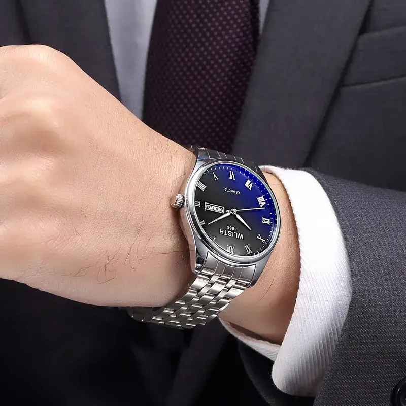 Wally Couple Watch Blue Digital Display Quartz Steel Band - Image 12