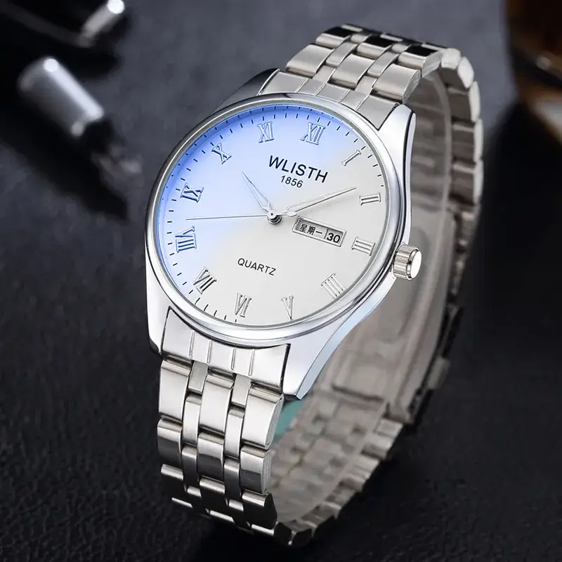 Wally Couple Watch Blue Digital Display Quartz Steel Band - Image 2