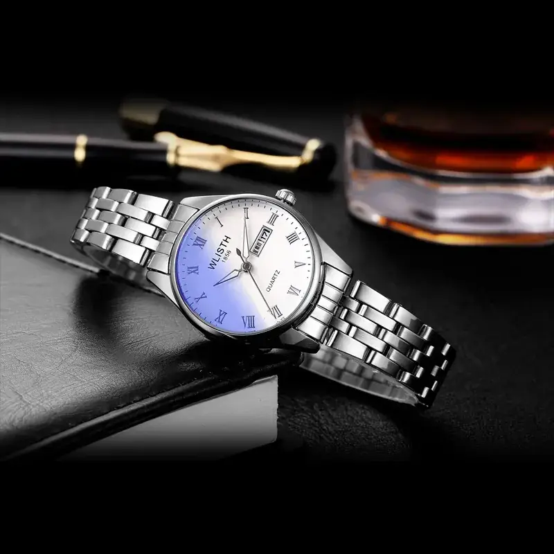 Wally Couple Watch Blue Digital Display Quartz Steel Band - Image 6