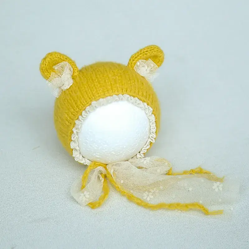 Yellow Cat Ears Baby Head Hat for Newborns - Image 2