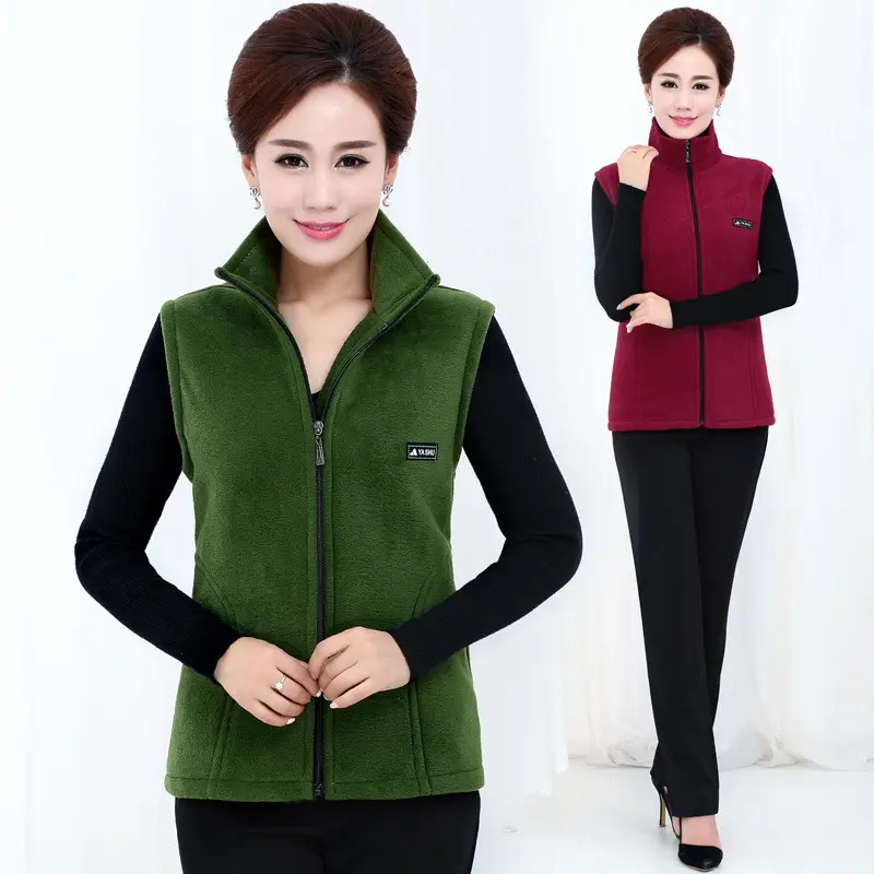 Women's Green Fleece Vest Large Size Warm Winter Vest - Image 8