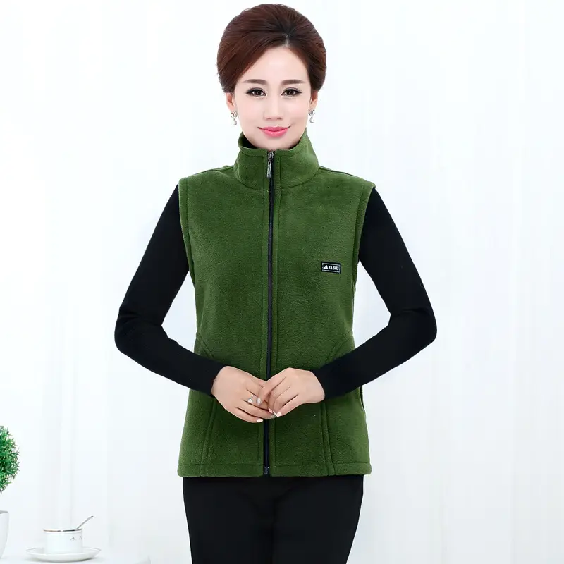 Women's Green Fleece Vest Large Size Warm Winter Vest - Image 2