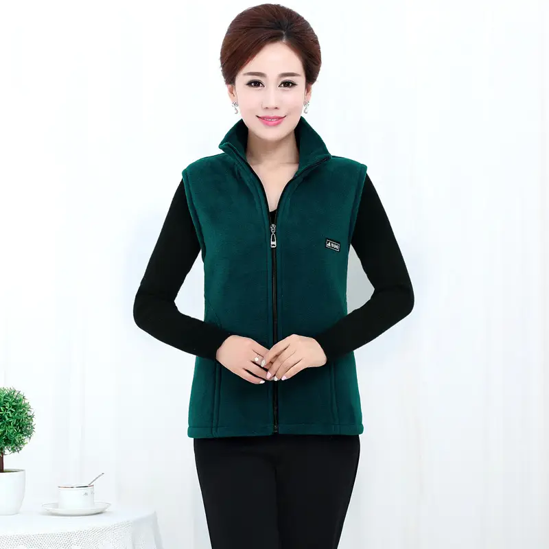 Women's Green Fleece Vest Large Size Warm Winter Vest - Image 4