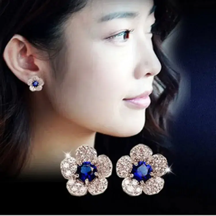Silver White Bottom Flower Sapphire Earrings for Women