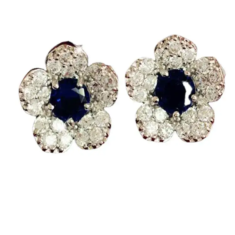 Silver White Bottom Flower Sapphire Earrings for Women