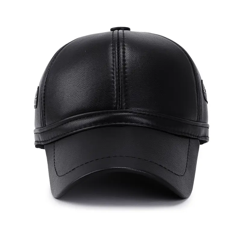 Men's Black PU Leather Baseball Cap with Adjustable Strap - Image 2