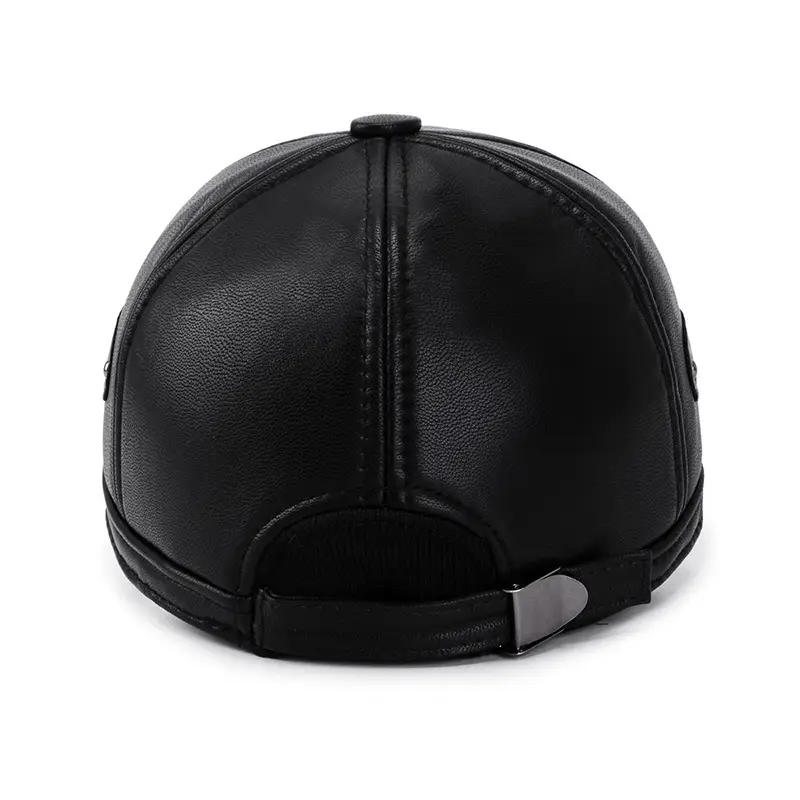 Men's Black PU Leather Baseball Cap with Adjustable Strap - Image 4