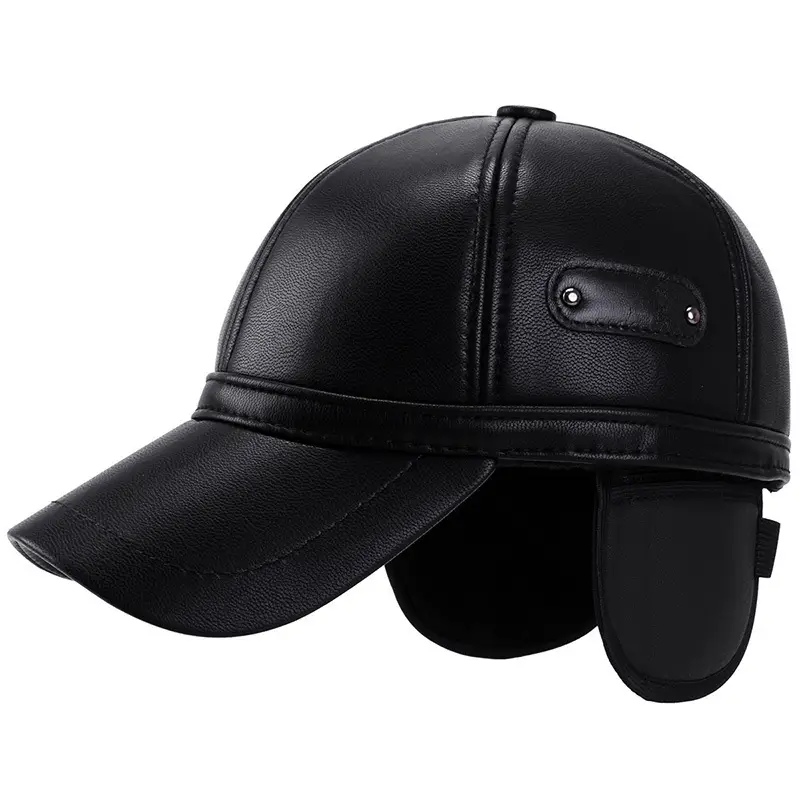 Men's Black PU Leather Baseball Cap with Adjustable Strap - Image 5