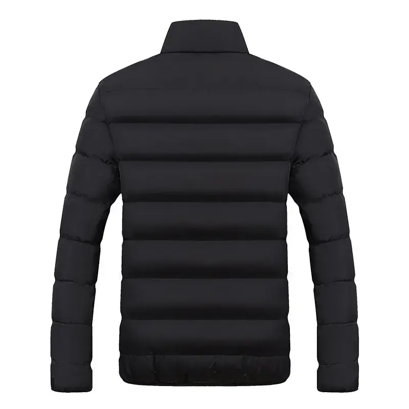 Men Black Hooded Padded Winter Jacket with Orange Lining