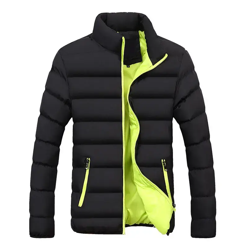 Men Black Hooded Padded Winter Jacket with Orange Lining