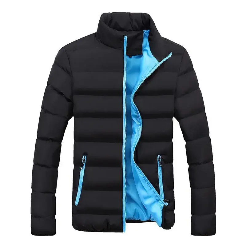 Men Black Hooded Padded Winter Jacket with Orange Lining