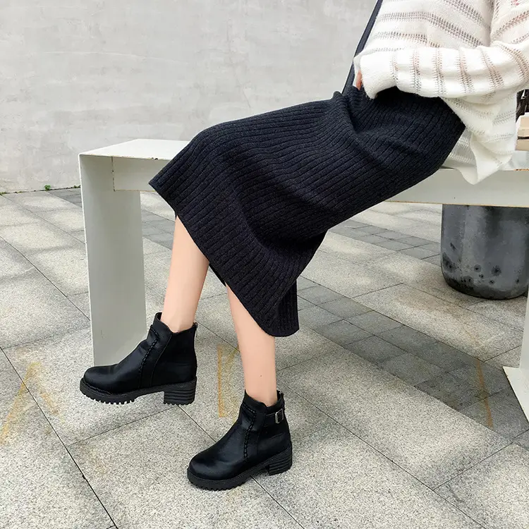 Women's Cream Knitted Hip Skirt with Split Step Boots - Image 7