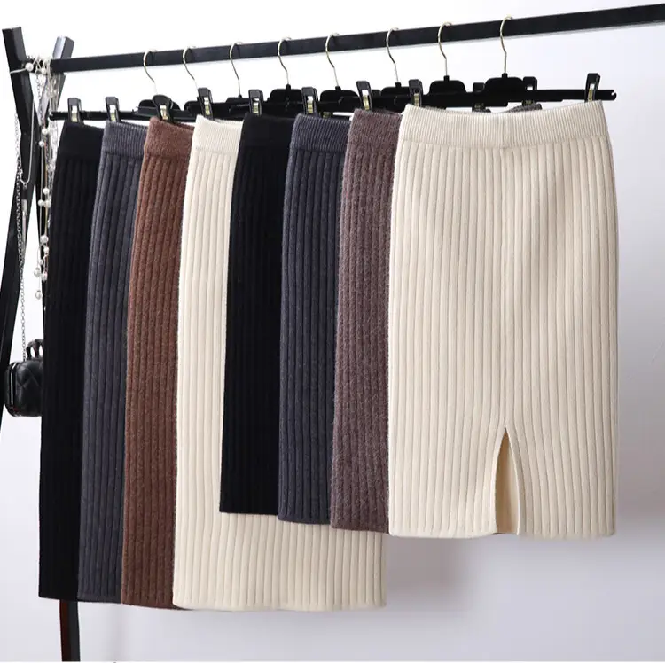 Women's Cream Knitted Hip Skirt with Split Step Boots — feature 1