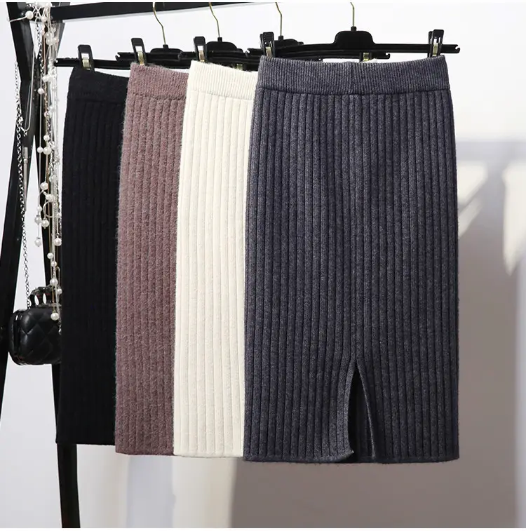 Women's Cream Knitted Hip Skirt with Split Step Boots — feature 6
