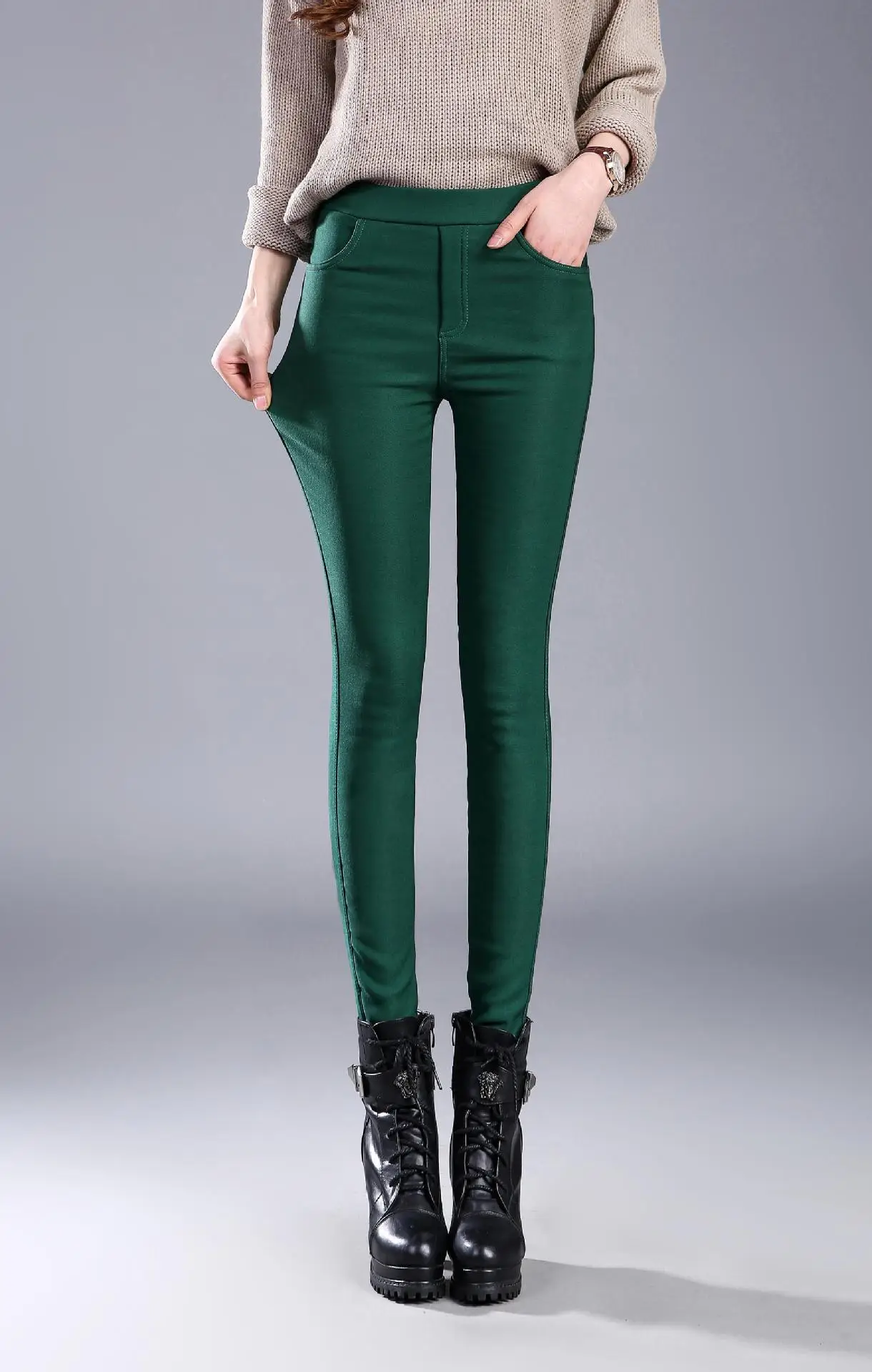 Women Skinny Leggings Warm Winter Pants Black - Image 4