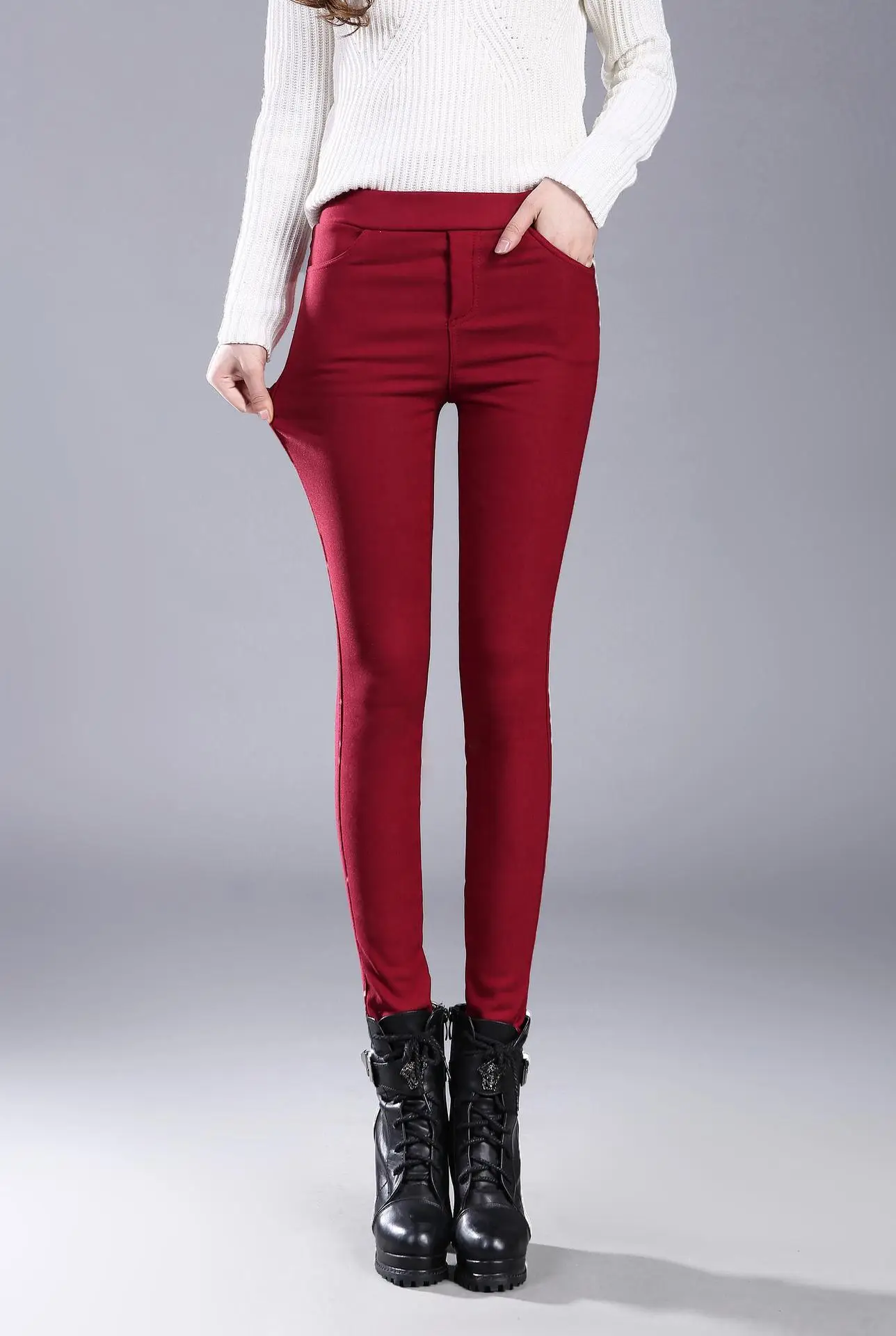 Women Skinny Leggings Warm Winter Pants Black - Image 3