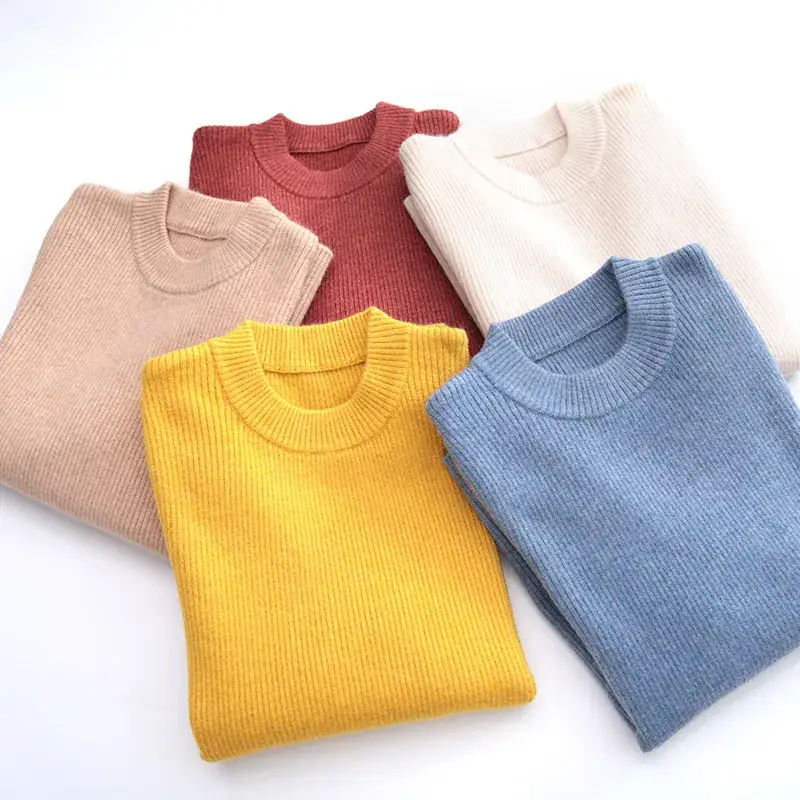 New Autumn Winter Kids Sweaters Beige Round Neck Elastic Knit - Image 12