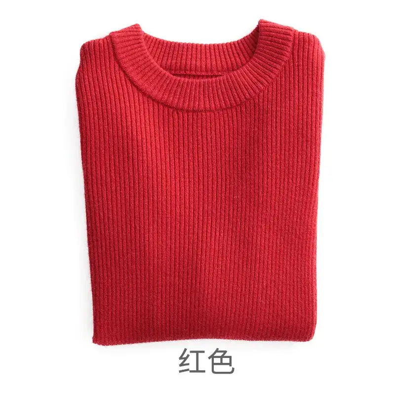 New Autumn Winter Kids Sweaters Beige Round Neck Elastic Knit - Image 10
