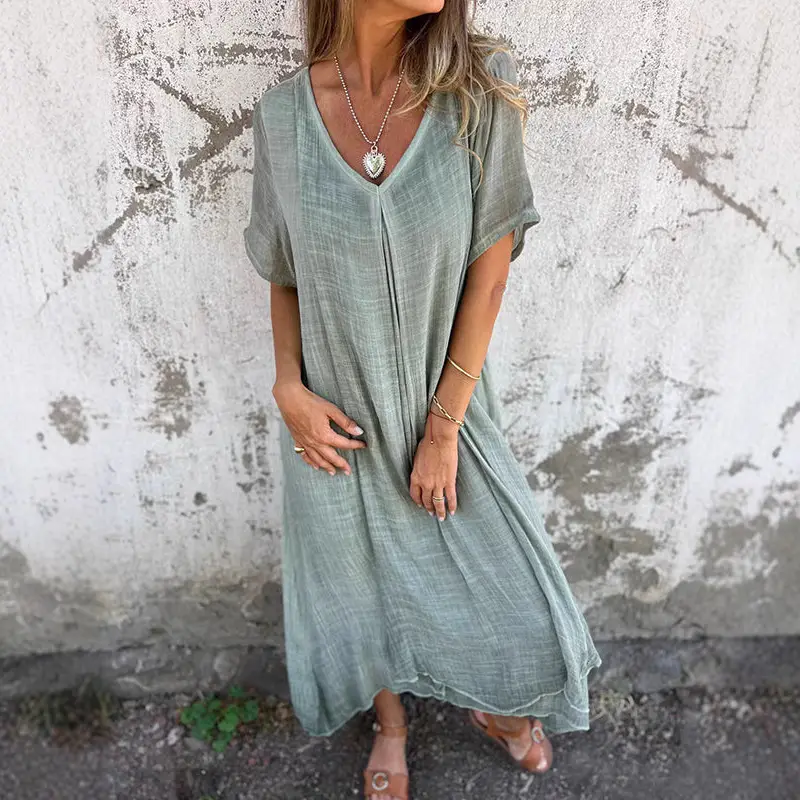 Orange V-Neck Crossbody Dress for Women - Image 8