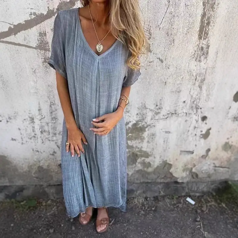 Orange V-Neck Crossbody Dress for Women - Image 10