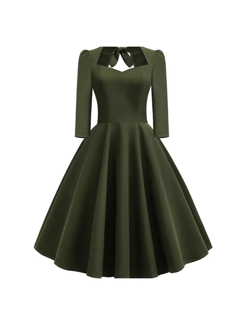 Blue Long Sleeve Flared Skirt Dress for Women - Image 4