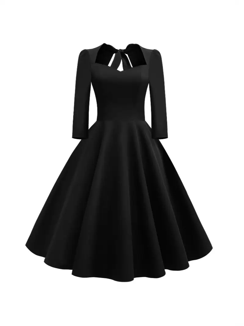 Blue Long Sleeve Flared Skirt Dress for Women - Image 7