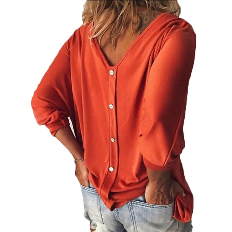 Black V-Neck Bat 3/4 Sleeve T-Shirt Women