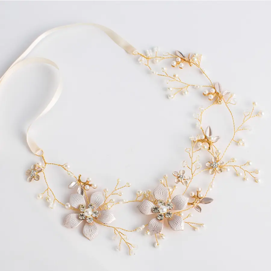 Golden Flower Twist Bead Hair Band for Wedding - Image 4