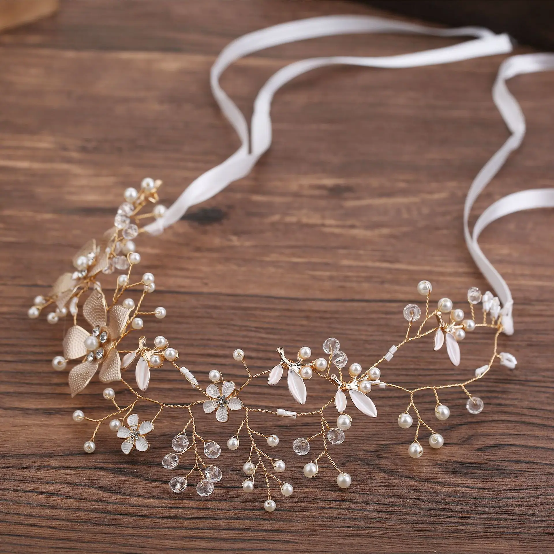 Golden Flower Twist Bead Hair Band for Wedding - Image 5