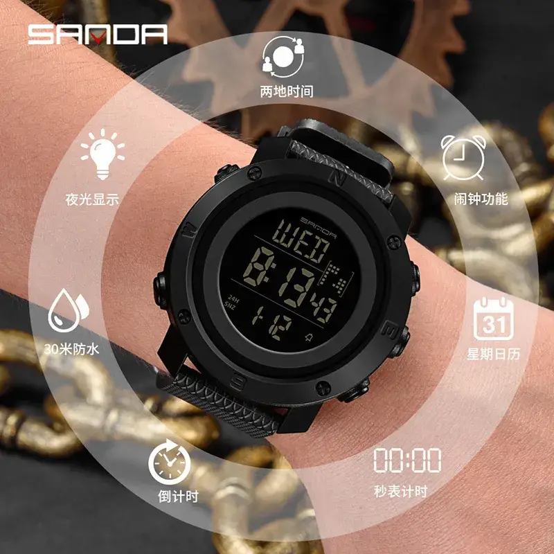 Sanda Digital Luminous Male Watch Waterproof Sports - Image 7