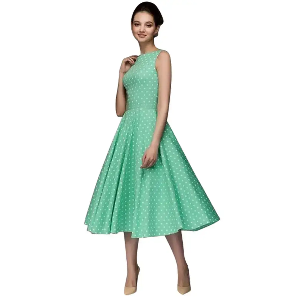 Green Sleeveless Polar Dot Long Dress for Women - Image 4