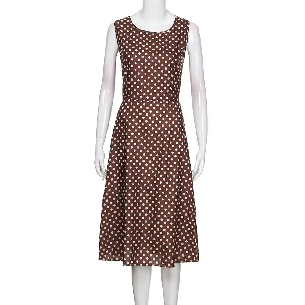 Green Sleeveless Polar Dot Long Dress for Women - Image 7