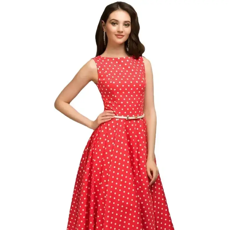Green Sleeveless Polar Dot Long Dress for Women - Image 8