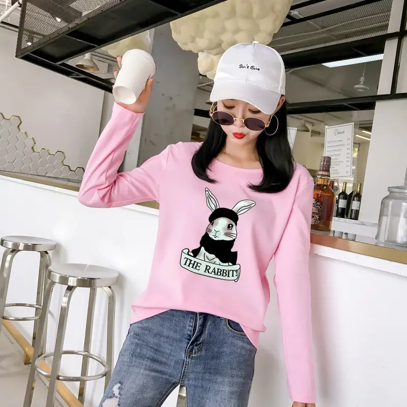 2025 Cartoon Rabbit Long Sleeve T-Shirt Black Women - Image 10