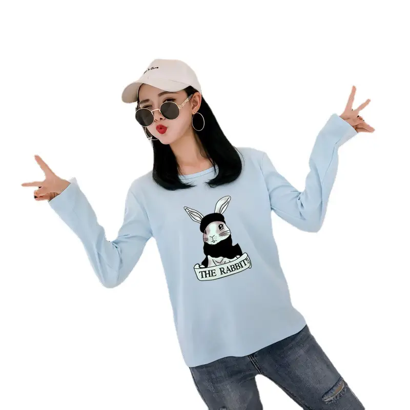 2025 Cartoon Rabbit Long Sleeve T-Shirt Black Women - Image 11