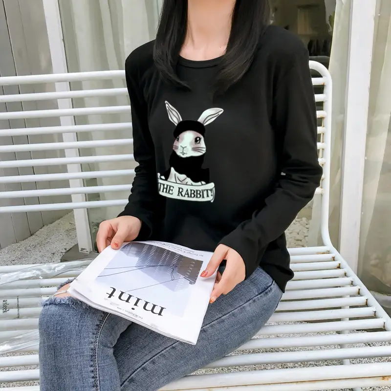 2025 Cartoon Rabbit Long Sleeve T-Shirt Black Women — feature 15