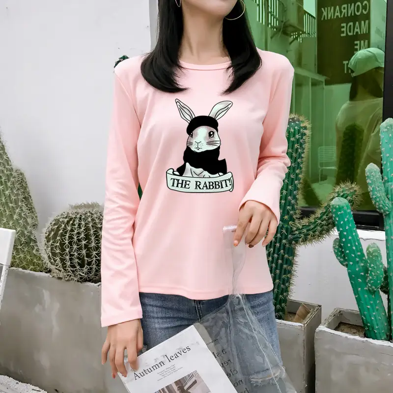 2025 Cartoon Rabbit Long Sleeve T-Shirt Black Women — feature 17